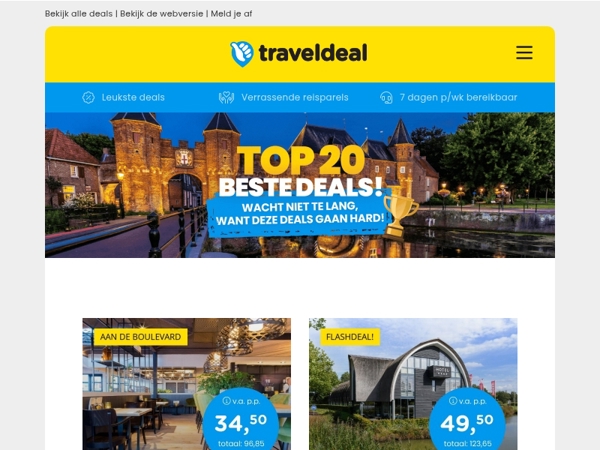 De top 20 van deze week! ⭐ 4*-hotel Friesland IJsselmeer v.a. 34,50 | Designhotel de Veluwe v.a. 49,50 | Cruise Italië & Griekenland 1089 & meer!
