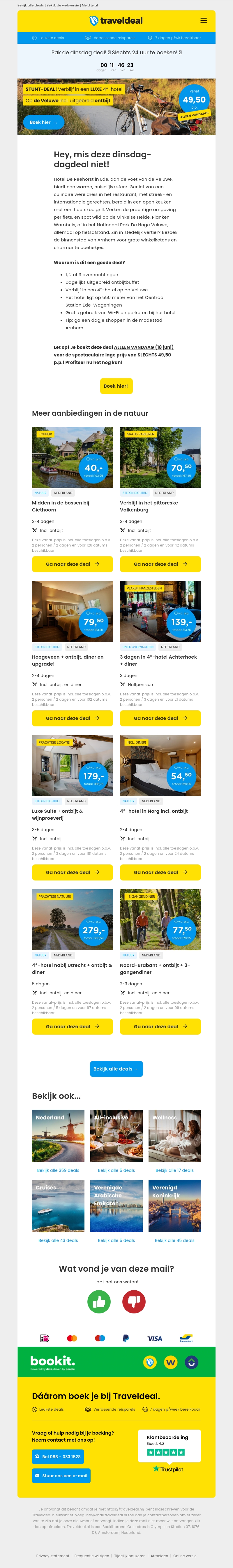 Dinsdag Deal! 🤯 Luxe 4*-hotel op de Veluwe + ontbijt VOOR 49,50 p.p.! 😱 | ALLEEN VANDAAG TE BOEKEN! Dinsdag Deal! 🤯 Luxe 4*-hotel op de Veluwe + ontbijt VOOR 49,50 p.p.! 😱 | ALLEEN VANDAAG TE BOEKEN!