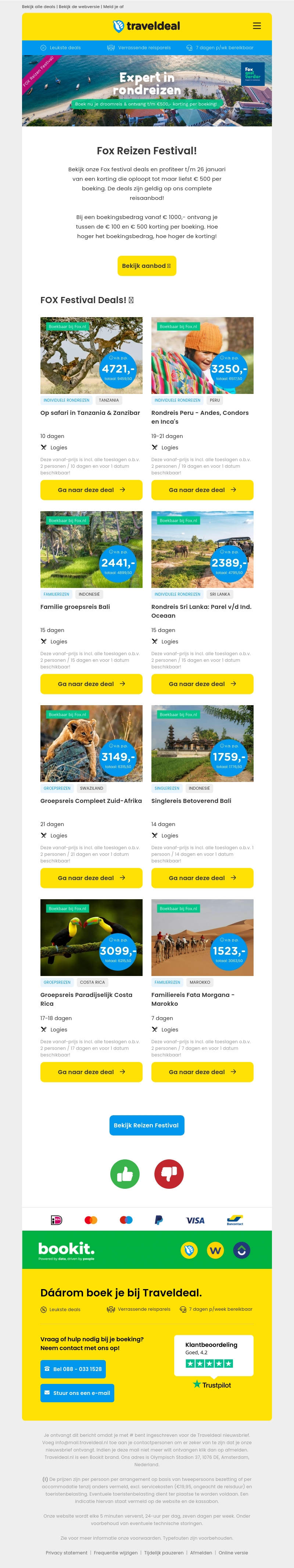 FOX Reizen Festival! 🎊 Tot € 500,- korting op het complete reisaanbod! 🤩 FOX Reizen Festival! 🎊 Tot € 500,- korting op het complete reisaanbod! 🤩