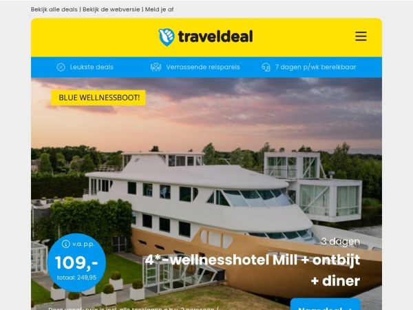 🌟 3 dgn 4*-wellnessboot Mill + ontbijt & diner 109 | Verblijf in winterstad Zwolle + ontbijt v.a. 42,50 p.p.!