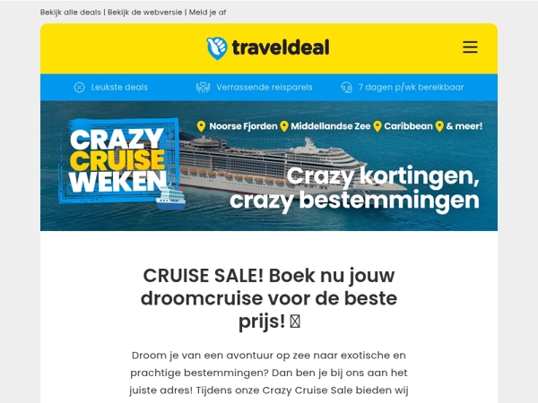 😱 YES, de Crazy Cruise Weken zijn van START! 🚢 Boek NU jouw droomcruise voor de BESTE PRIJS!