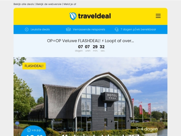 OP=OP Veluwe FLASHDEAL! ⚡ LUXE 4*-hotel Nijkerk Veluwe incl. ontbijt, Rituals & gratis parkeren 49,50 p.p.!