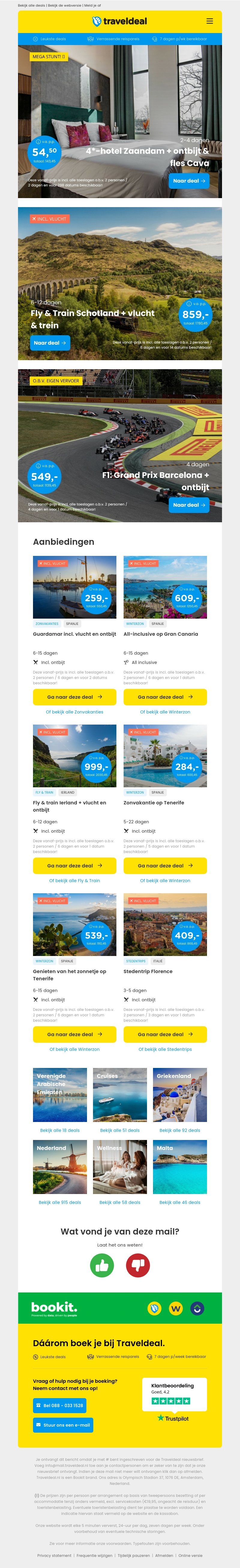 4*-hotel Zaandam + ontbijt & fles Cava v.a. €54.50 per persoon | Fly & Train Schotland + vlucht & trein v.a. €859 per persoon & nog veel meer 4*-hotel Zaandam + ontbijt & fles Cava v.a. €54.50 per persoon | Fly & Train Schotland + vlucht & trein v.a. €859 per persoon & nog veel meer