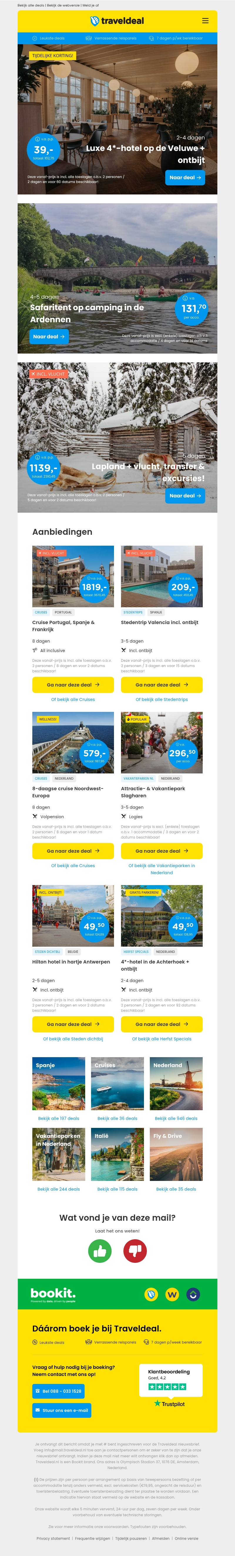 WOW! 😱 4*-hotel op de Veluwe + ontbijt & Rituals 39 | Vroegboek 2026: Camping Ardennen v.a. 131,70 per acco! WOW! 😱 4*-hotel op de Veluwe + ontbijt & Rituals 39 | Vroegboek 2026: Camping Ardennen v.a. 131,70 per acco!