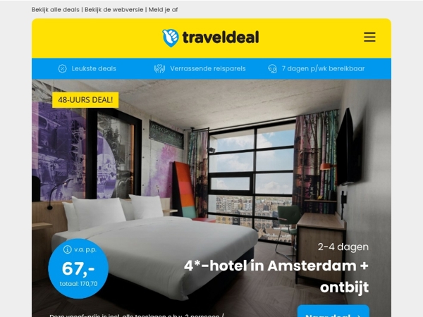 ✨ Exclusieve dagdeal: Luxe 4★-hotel in Amsterdam incl. ontbijt €67 + Flashdeal nabij Lille €44 p.p.
