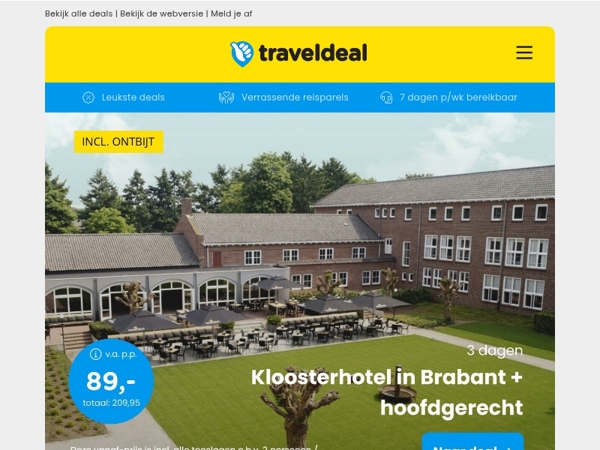 WOW! 😱 3 dgn kloosterhotel Brabant + ontbijt & diner v.a. 89 | 🌳 Vakantiehuisje in de Ardennen v.a. 445,75!