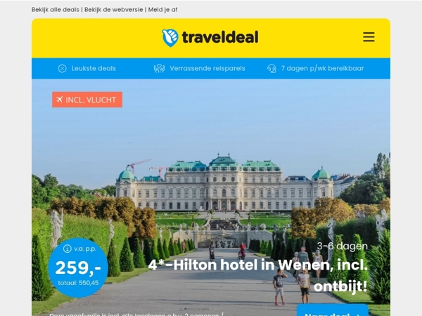 CITY DEAL! 😍 4*-Hilton Wenen + vlucht & ontbijt v.a. 259 | Tiny Lodge EuroParcs De Wije Werelt v.a. 255,75 per acco!