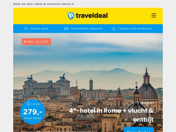 Stedentrip naar Rome + vlucht & ontbijt v.a. 279 | 8-daagse cruise Canarische Eilanden + BALKONHUT v.a. 1079 p.p.!