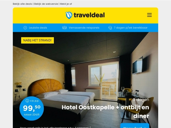 🌊 3 dgn Oostkapelle Zeeland + ontbijt & diner v.a. 99,50 | 🍷 Vinkeveense Plassen incl. ontbijt & wilddiner v.a. 119 p.p.!