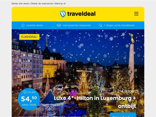 Kerstshoppen Luxemburg + 4*-Hilton hotel 54,50 | 📣 Extra datum: Middellandse Zee cruise BALKONHUT v.a. 909 p.p.!