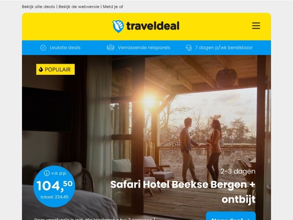 🦒 Safari Hotel Beekse Bergen + ontbijt v.a. 104,50 | 5*-Hotel Barcelona + rooftop + ontbijt v.a. 389 p.p.!