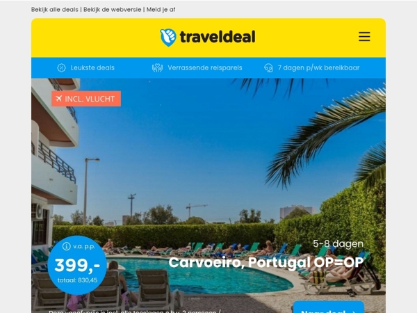 💥 KNALDEAL: vroegboek zonvakantie Portugal + vlucht & huurauto v.a. 399 p.p. | 😋 75 EURO DEAL: 4*-hotel Gulpen + ontbijt + diner 75 p.p.!