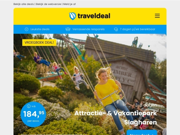 KNALDEAL! Vroegboeking Zomer 2026! ⚡ Vakantiepark Slagharen + ONBEPERKT entree v.a. 184,95 per acco (2 volw + 2 kids!)