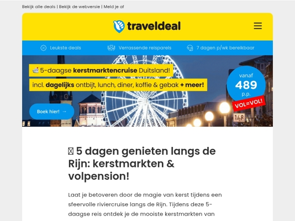 🎄 Betoverende kerstmarkten aan de Rijn – 5-daagse cruise o.b.v. volpension v.a. 489 p.p.! 🎄💫