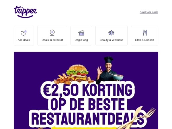 Vandaag €2,50 éxtra korting op alle restaurantdeals