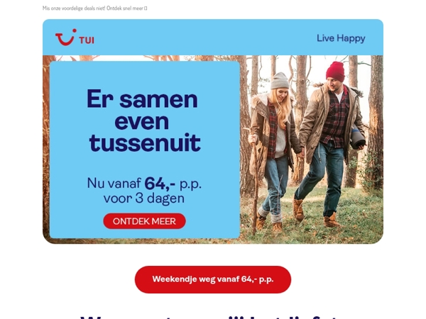 Weekendje weg vanaf 64,- p.p. voor 3 dagen