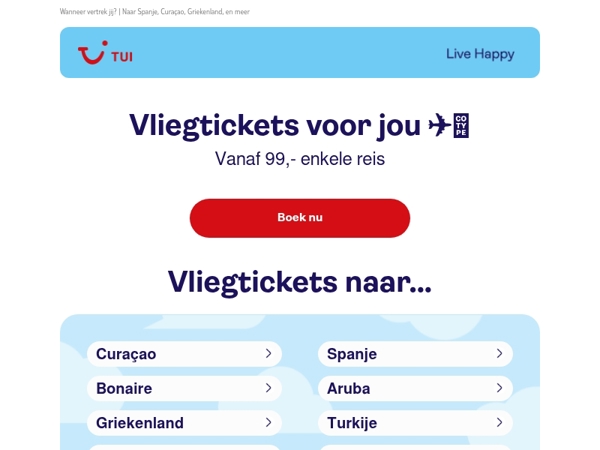 Vluchten vanaf 99,- enkele reis