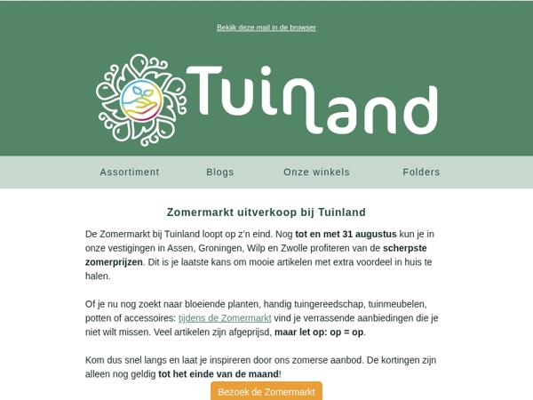Zomermarkt uitverkoop bij Tuinland: op = op!
