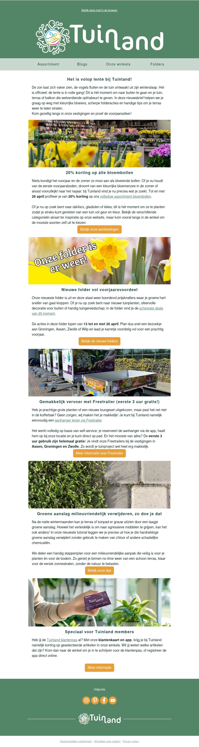 Lente bij Tuinland! ๐ฑ 20% korting op bloembollen & nieuwe folders Lente bij Tuinland! ๐ฑ 20% korting op bloembollen & nieuwe folders