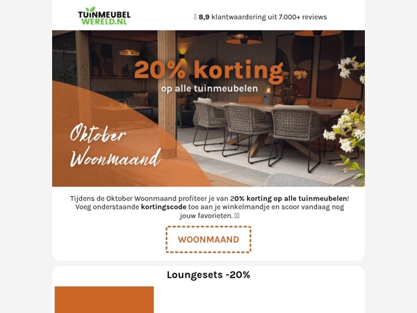 20% korting op alle tuinmeubelen
