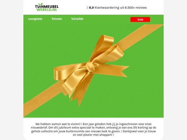 Gefeliciteerd met jouw Tuinmeubelwereld verjaardag! 🥳