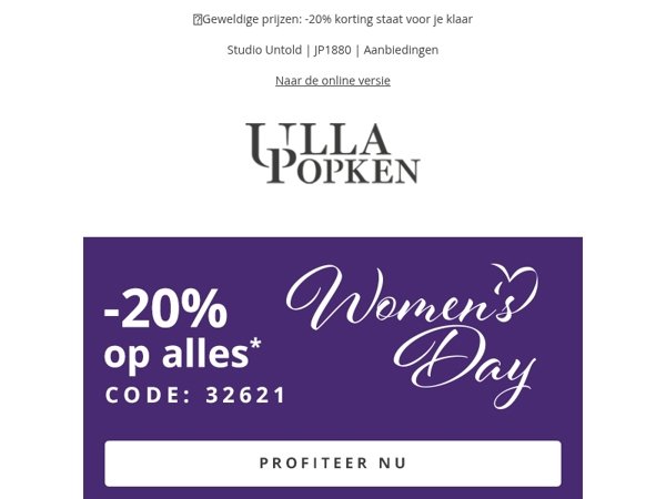 📢 Nu of nooit: 20% korting op ALLES