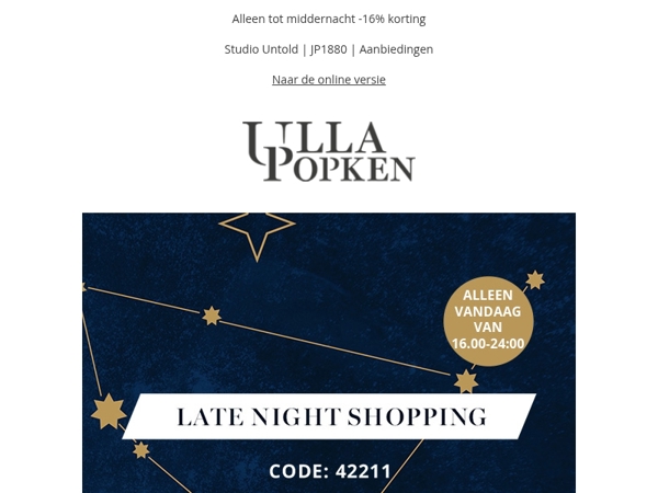🎯 -16% korting bij late night shopping