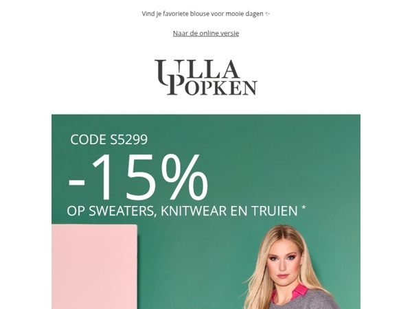 15% korting op knitwear, sweats & truien