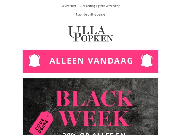 Laatste kans: 20% op alles en gratis verzending