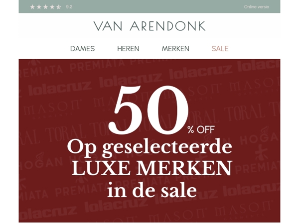 📢 50% korting op geselecteerde luxe merken