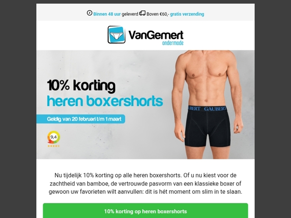 10% korting op heren boxershorts