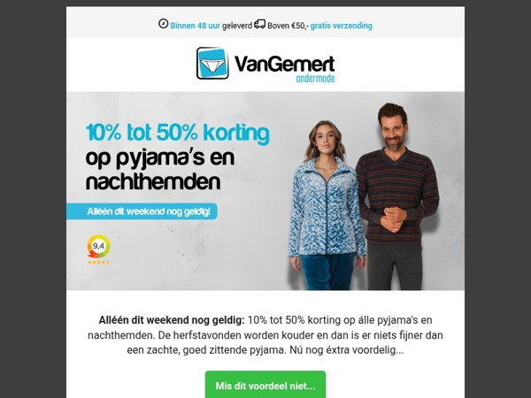 Laatste kans: tot 50% korting op pyjama's en nachthemden