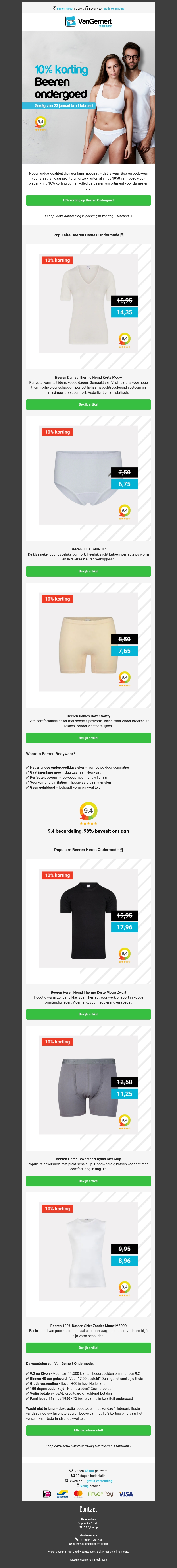 10% korting op Nederlands topkwaliteit Beeren ondergoed 10% korting op Nederlands topkwaliteit Beeren ondergoed