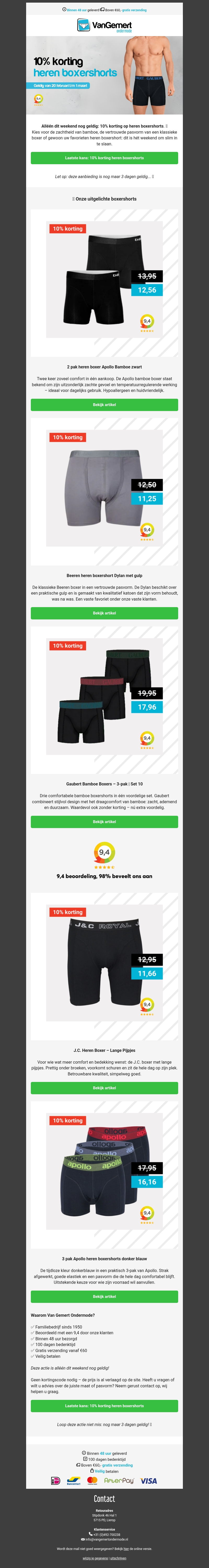 Alléén dit weekend: 10% korting heren boxershorts Alléén dit weekend: 10% korting heren boxershorts