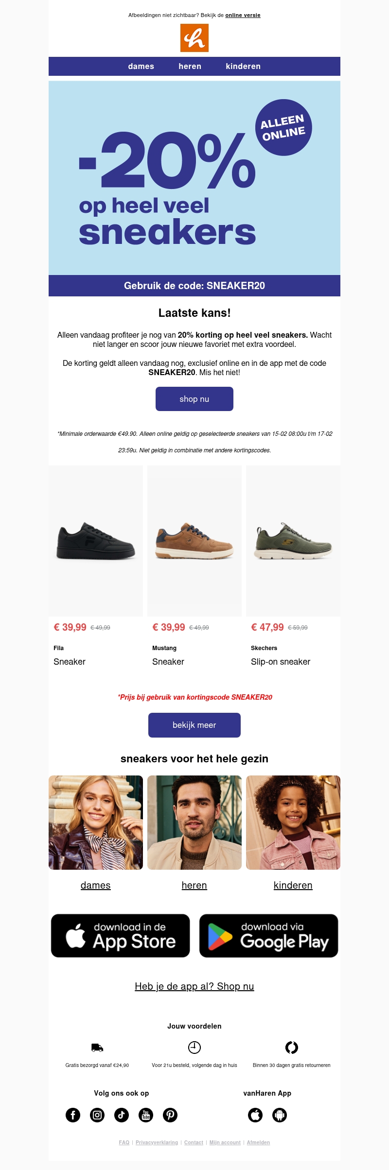 Alleen vandaag nog: -20% op heel veel sneakers ๐ Alleen vandaag nog: -20% op heel veel sneakers ๐