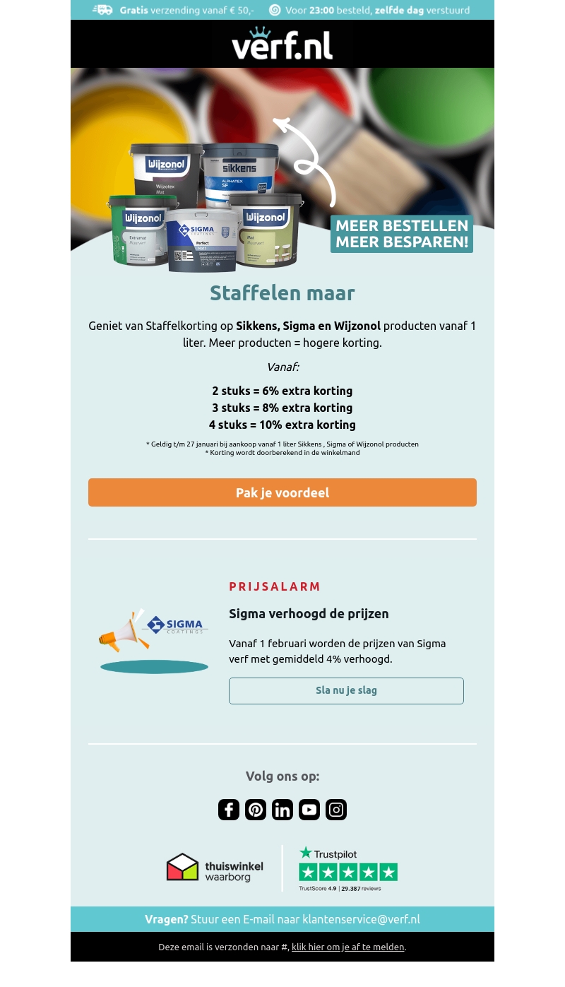 Staffelkorting op topmerken: Sikkens, Sigma en Wijzonol! Staffelkorting op topmerken: Sikkens, Sigma en Wijzonol!