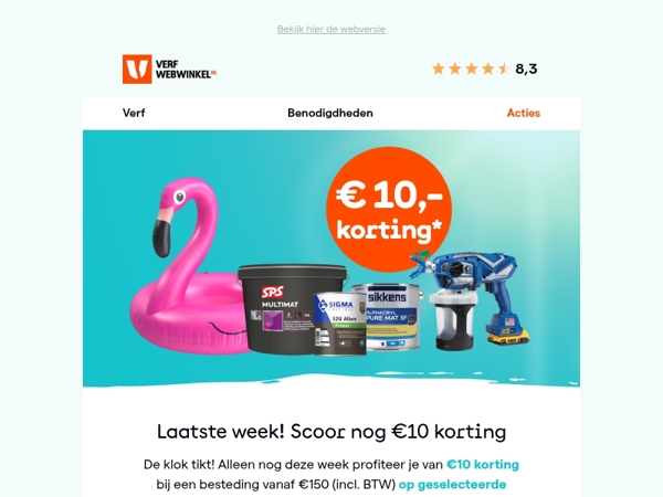 Laatste kans: nog maar 1 week €10 korting bij besteding vanaf €150