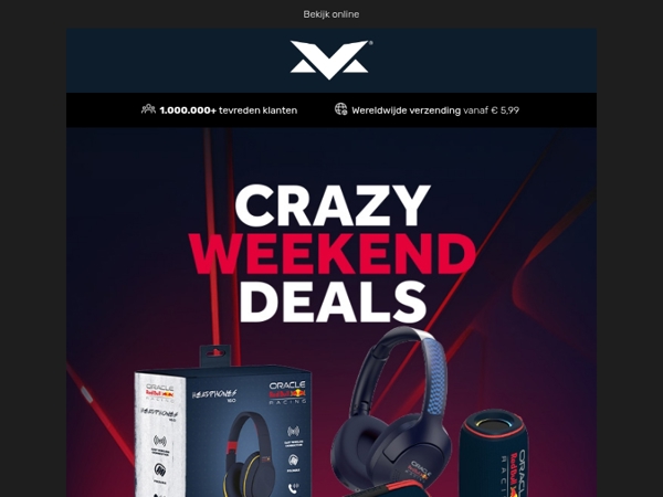 Alleen in onze winkels! 50% korting op alle Oracle Red Bull Racing speakers, koptelefoons en oordopjes!