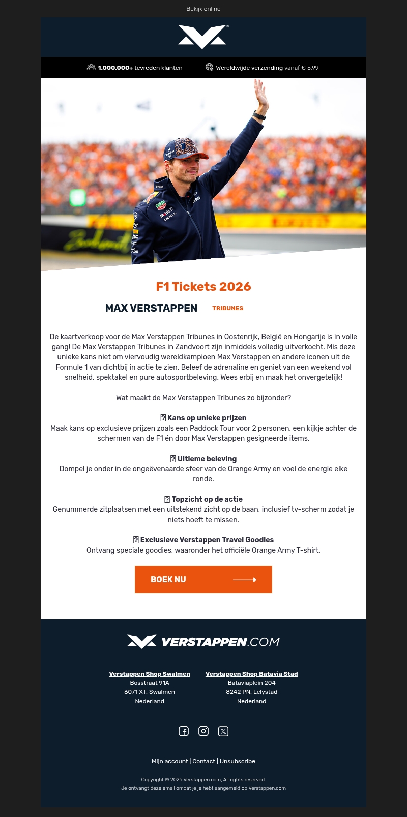 🧡 Ben jij er in 2026 bij? Beleef de F1 live vanaf de Max Verstappen Tribunes! 🧡 Ben jij er in 2026 bij? Beleef de F1 live vanaf de Max Verstappen Tribunes!