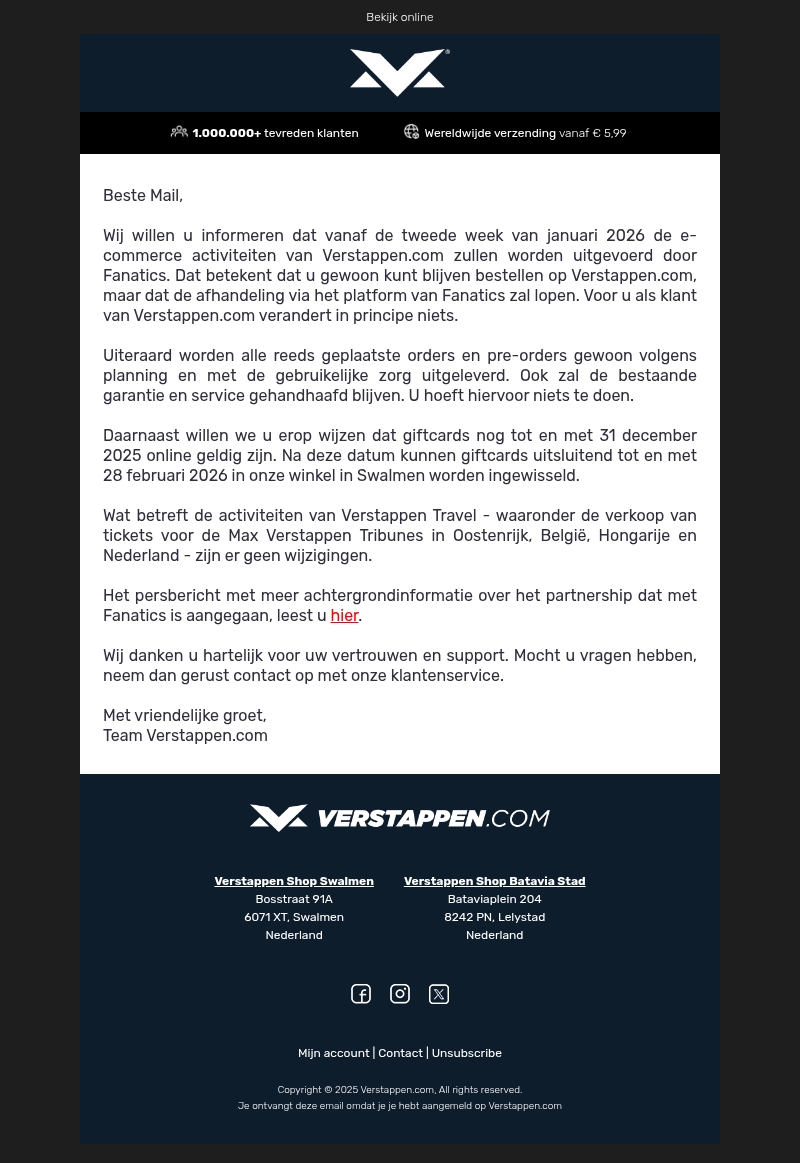 Update: overdracht e-commerce activiteiten in januari 2026 Update: overdracht e-commerce activiteiten in januari 2026
