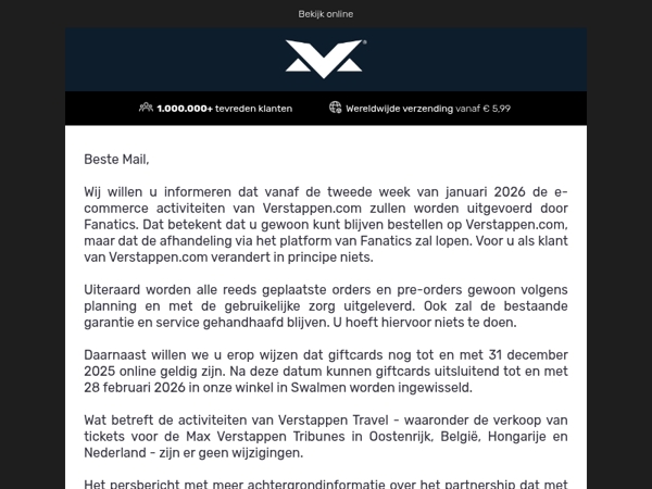 Update: overdracht e-commerce activiteiten in januari 2026