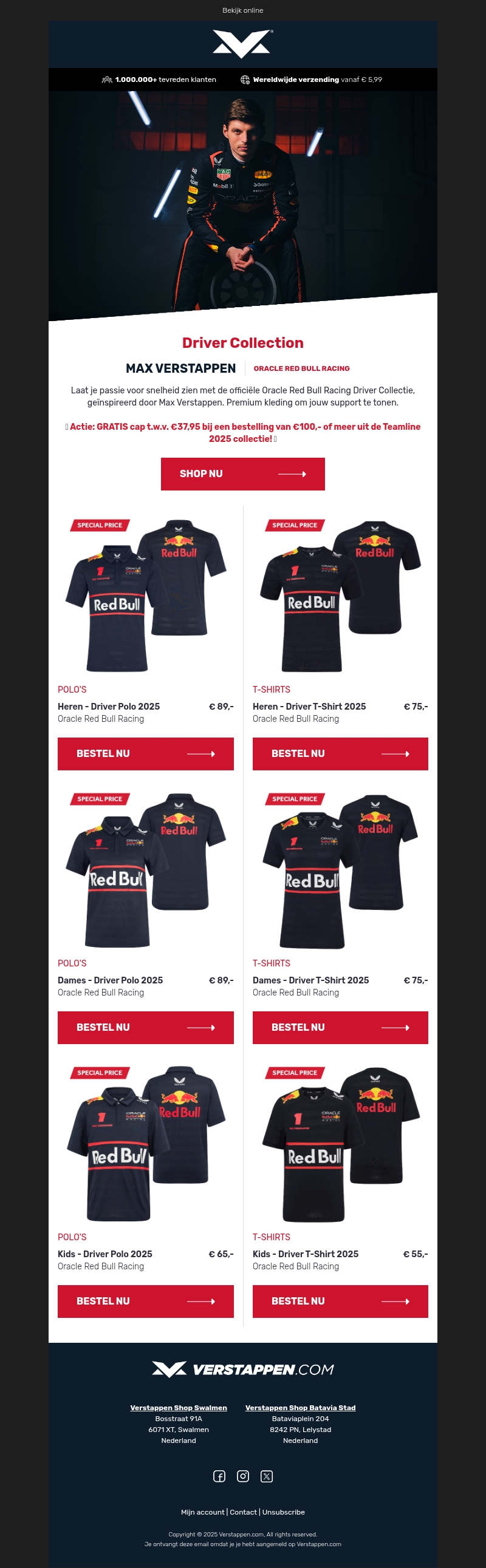 NIEUW! Ontdek de Max Verstappen Driver Collectie! NIEUW! Ontdek de Max Verstappen Driver Collectie!