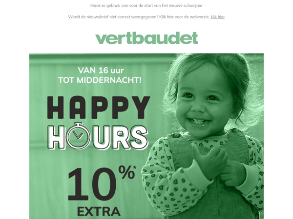 HAPPY H⏰URS: 10% EXTRA op de HELE site van 16 uur tot middernacht!