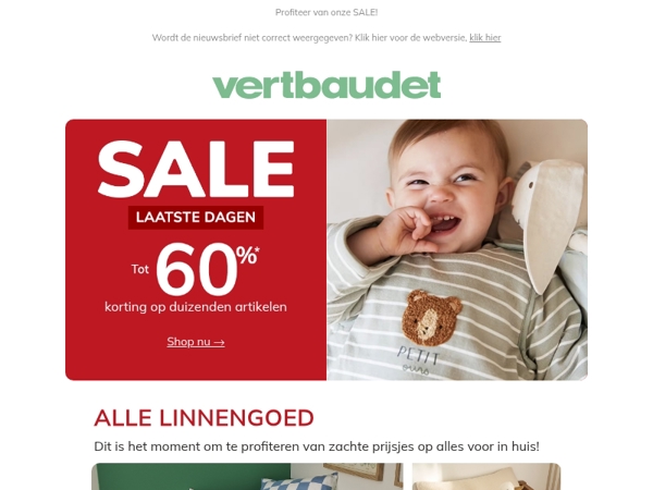 Dekbedden, bedlinnen ... tot 60% korting op beddengoed