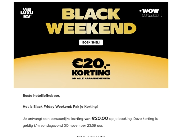 Black Friday 🎁 Vandaag 20 euro cadeau voor jou