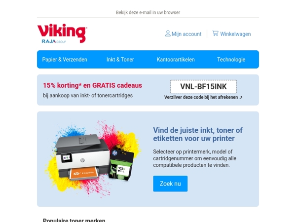 15% korting op inkt- of tonercartridges