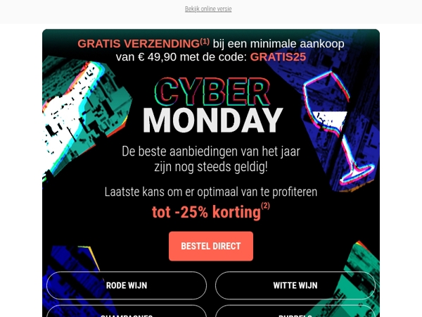 Cyber Monday! tot -25% korting + gratis verzending!