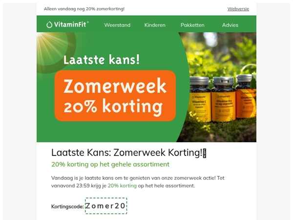 Alleen vandaag nog 20% zomerkorting! 🌿