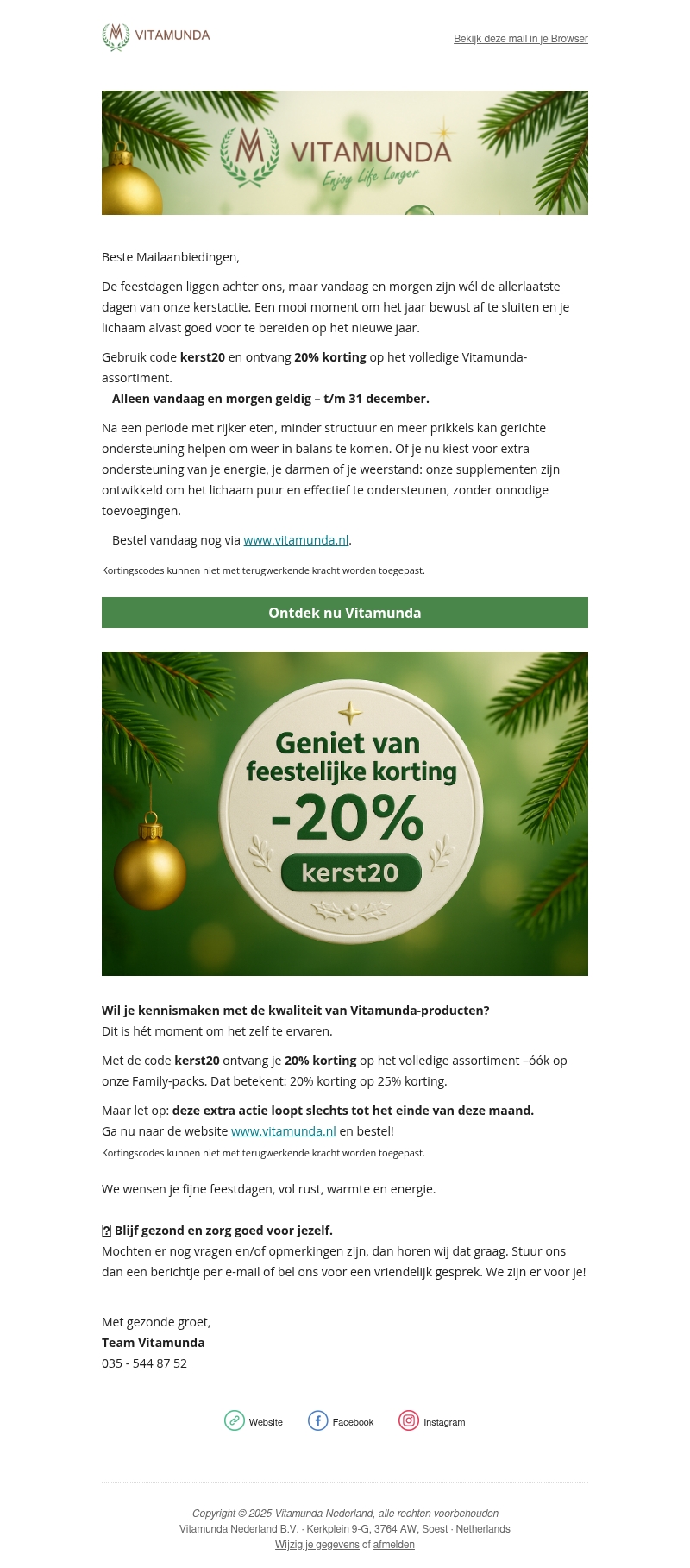 Laatste kans: 20% voordeel op het volledige Vitamunda-assortiment Laatste kans: 20% voordeel op het volledige Vitamunda-assortiment