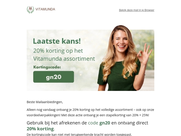 Laatste Dag - 20% korting op het volledige Vitamunda assortiment